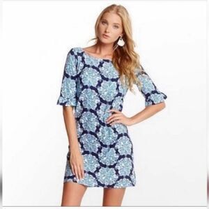 Lilly Pulitzer Somerset Stretch Shirt Dress Hey Sailor Blue Print Size XSmall